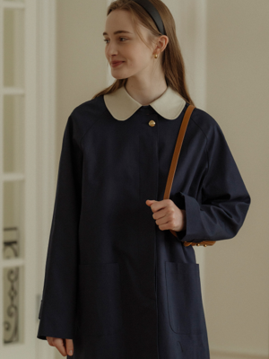 Coloring collar point trench coat_Navy
