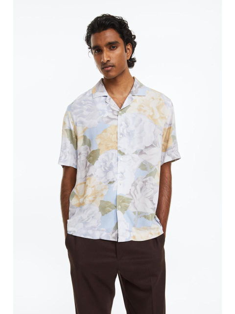 셔츠 - 에이치엔엠 (H&M) - 릴랙스핏 패턴 캠프 셔츠 라이트 블루/플로럴 0656677053