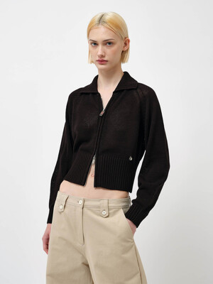Linen Zip Sweater Black