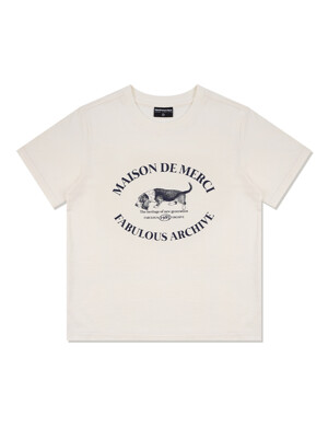 우먼즈 퍼피 로고 싱글 저지 반소매 티셔츠 크림네이비(FCD2TS520W)