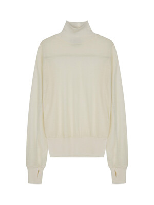 [FW23] COVER STITCH WOOL JERSEY MOCK NECK TOP (IVORY)