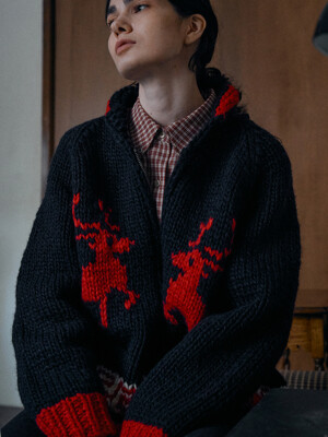 Handmade Kowichan Cardigan (Navy/Red)