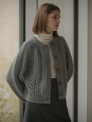 Round neck duffle knit cardigan(Gray)
