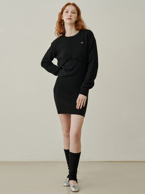 Sot basic crop bolero knit mini dress set - black