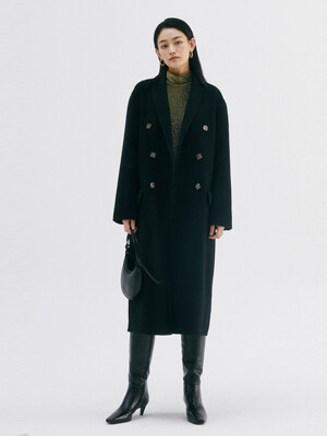 울 블렌드 더블 코트 (Leighton Coat)_블랙 RF13302008