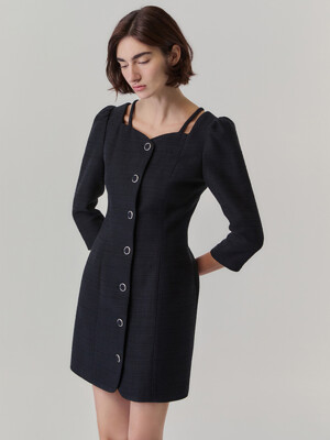 Tweed Button Strap Dress_Black