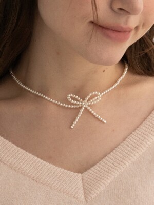 [Silver 925] Ribbon Pearl Necklace SN217