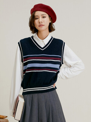 LS_Color line knit vest_NAVY