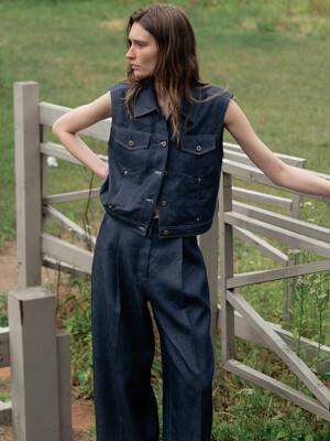 RECYCLE LINEN VEST_INDIGO