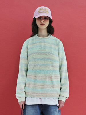 FLOWER GRADATION STRIPE KNIT / LIGHT GREEN