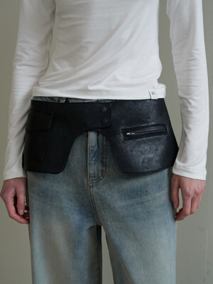 Layered Leather Belt Skirt Black