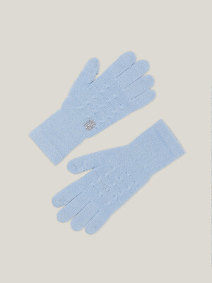 Cashmere 100% Finger Hole Knit Gloves For Womens (Sky Blue)