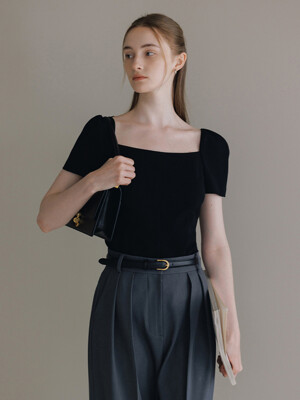 ODETTE Square neck short sleeve blouse (Black/Cream)