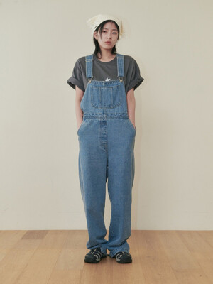 CURVED BUTTON OVERALL ,  MEDIUM BLUE