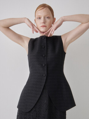 Sleeveless Jacquard Vest - Black