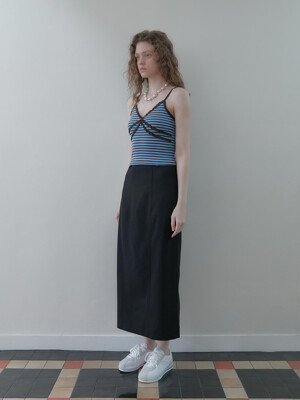 stripe double lace camisole (navy-white)