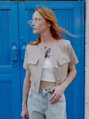 AVRIL Half Sleeve Denim Crop Jacket_Beige