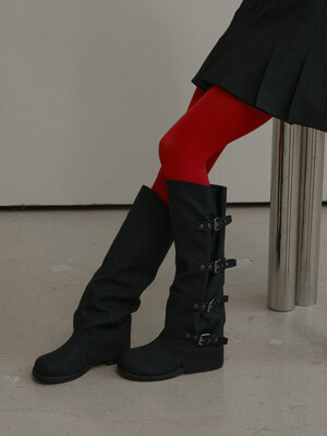 me9492 레이어링 버클 스트랩 포인트 라운드토 폴딩롱부츠 buckle point strap longboots