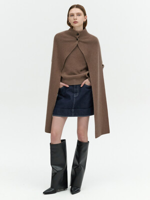 TWO-BUTTON KNIT MUFFLER_BROWN