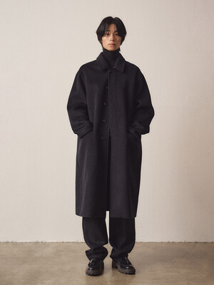 Cashmere Blend Handmade Single Mac Coat_Dark Navy