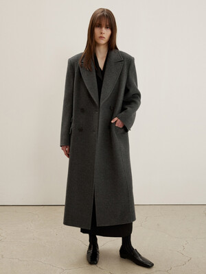 Maxi Coat In Double Face Wool Cash, Charcoal