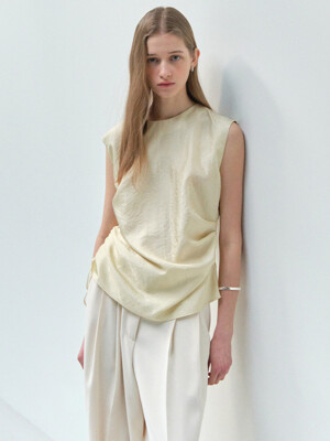 Glossy Shirring Sleeveless Blouse
