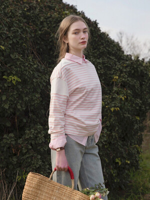 [단독] JOA splicing stripe T-shirt_pink
