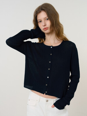 D Lou Linen Crop Cardigan_Navy