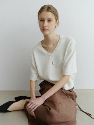 COTTON V-NECK KNIT_IVORY
