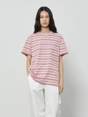 OVER FIT STRIPE T-SHIRT - PINK