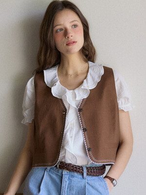Atelier Embroidery Linen Vest - Brown