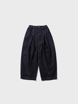 Long Tuck Wing Balloon Denim Pants - Indigo