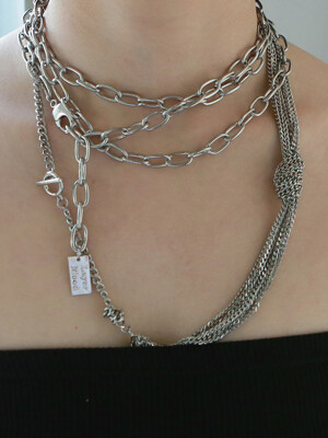 layer knot chain necklace-silver