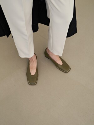 20mm Freja Hand Stitch Loafer Shoes (Olive)