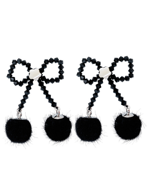  - 스윙셋 (Swingset) - Snow Ribbon Beads Earrings (Black)