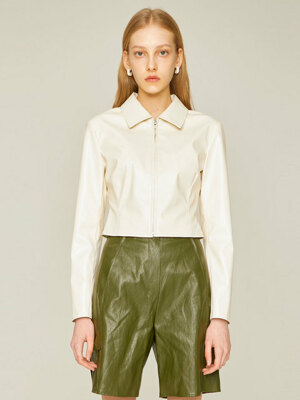 FAUX LEATHER CROP LINE SHIRT (IVORY)