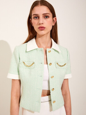 Chain Tweed Shirt Jacket [Mint]