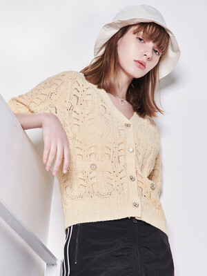 BOUCLE CROCHET KNIT CARDIGAN_LIGHT YELLOW [U2M0K20131]