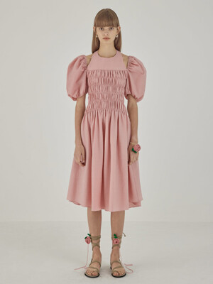 Smocked Halterneck Dress_Pink