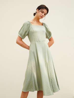 Square Neck Balloon Dress_Mt.Green