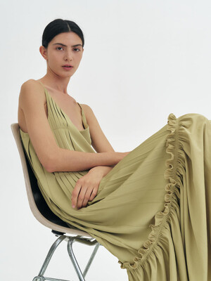 LACE UP PLISSE MAXI DRESS_OLIVE