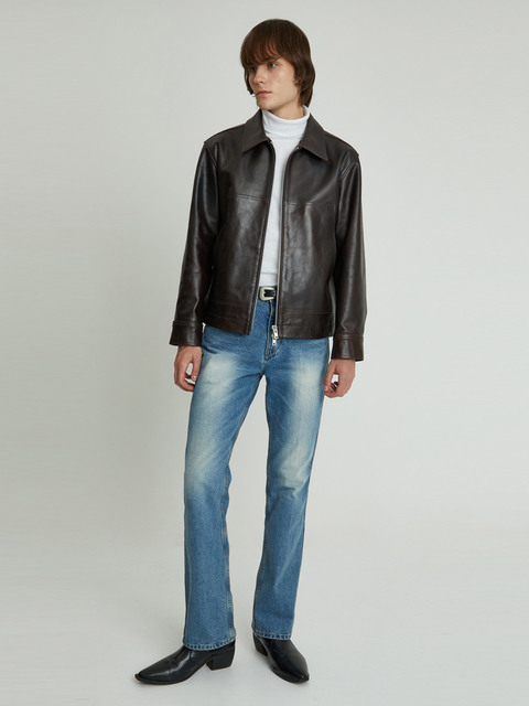 아우터,아우터 - 앤드로스 (ANDROS) - Double Pocket Cow Leather Jacket (Deep Brown)