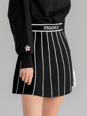 stripe knit skirt black