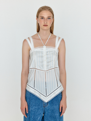 WENDY Layered Lace Top - Ivory/SkyBlue Stripe