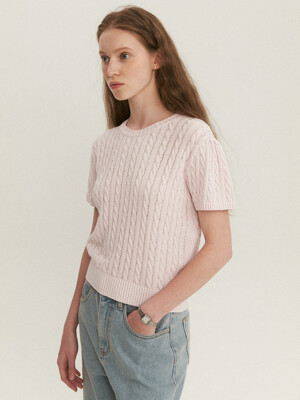 Short Half Sleeved Cable Knit_2color