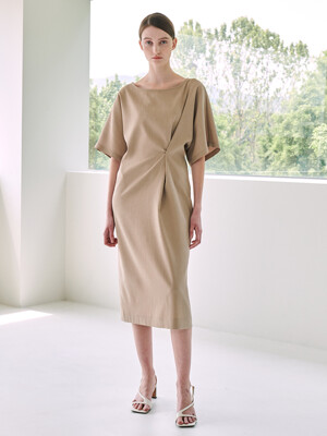 Side Tuck Dress - Beige