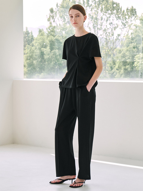 티셔츠,팬츠,팬츠,팬츠,팬츠,팬츠,티셔츠 - 누브 (Nouve) - Side Tuck PK T-Shirt Set up -Black