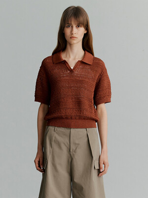 Netted Collar Knit(Brown)