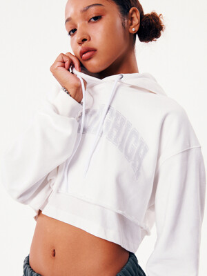 ARCH LOGO LAYERED CROP HOODIE [WHITE]