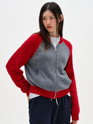 [23FW clove] Knit Varsity Cardigan (Red)